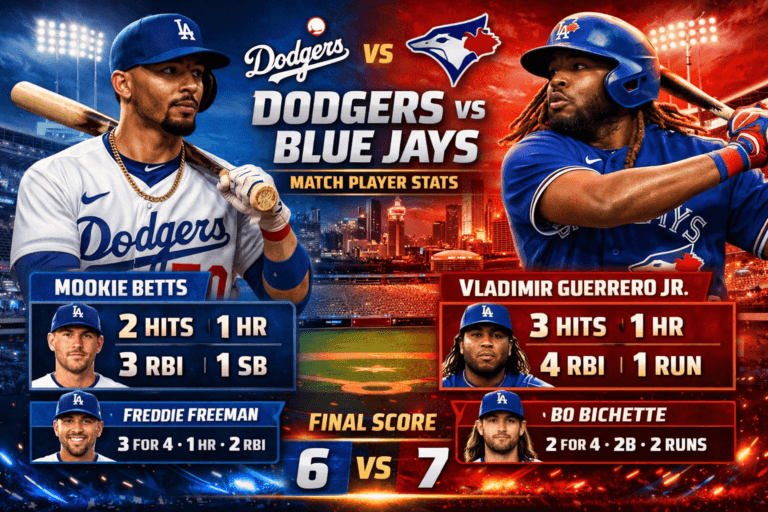 Dodgers vs Toronto Blue Jays Match Player Stats
